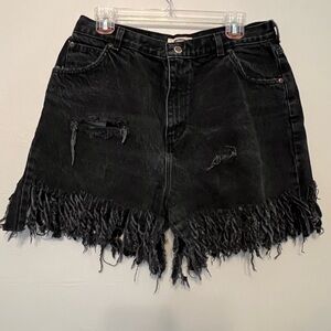 Fringe Denim Black Jean Shorts High Rise Western Size 18
